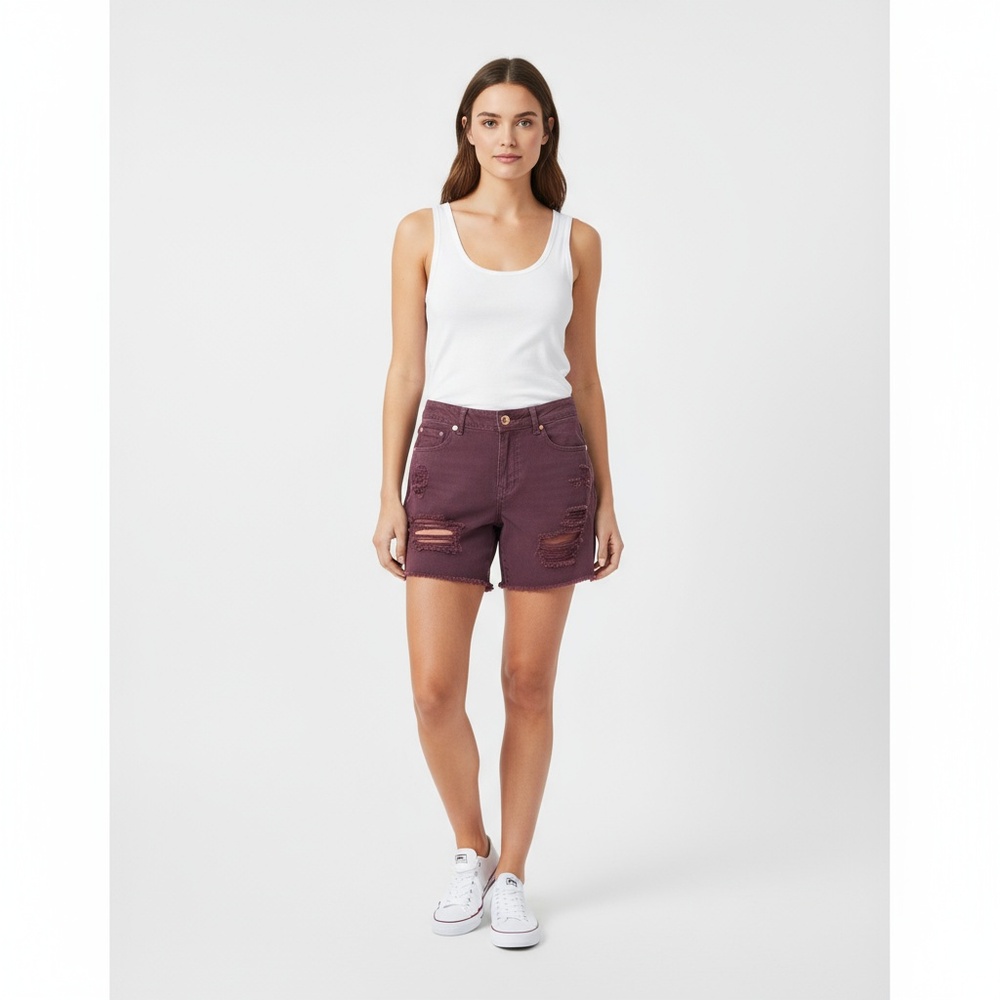 Refuge Womens Shorts Size 8 Maroon Distressed Frayed Mid Rise Casual Boho